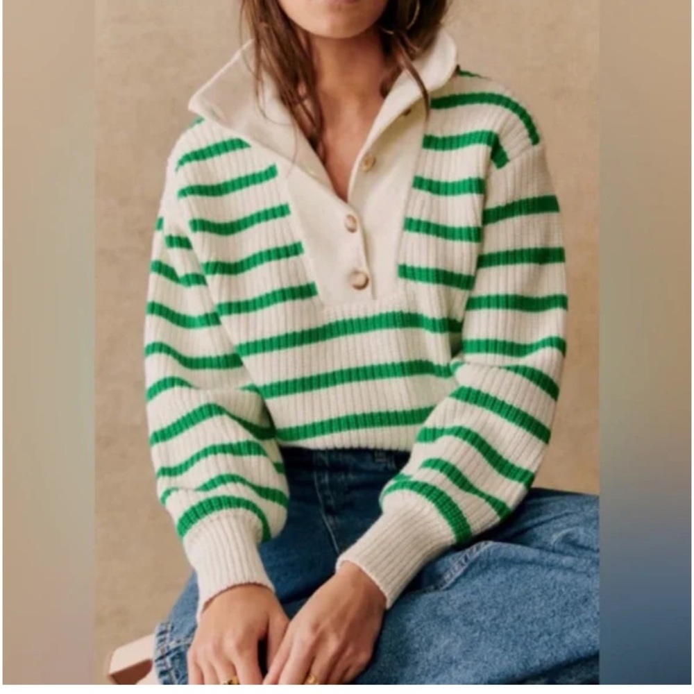 Sezane Kyam Jumper Green and White Striped